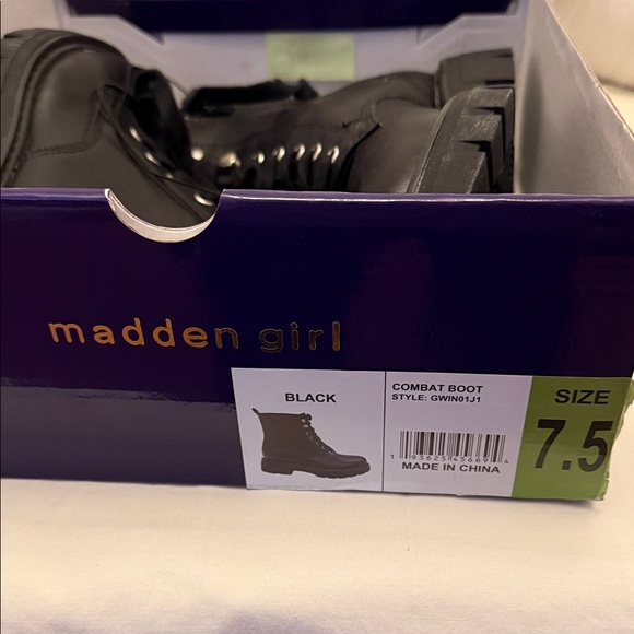 Madden Girl Black Lace-Up Combat Boots with Lug Sole - Picture 2 of 2